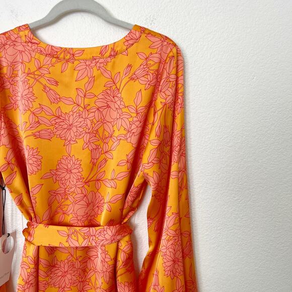 [Privacy Please] Orange Floral Print Bell Sleeve Linnea Wrap Blouse NWT Medium M - Picture 7 of 12